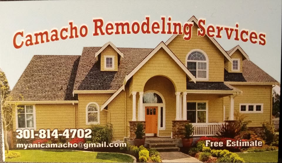 Camacho Remodeling Services card with phone 301-814-4702 and free estimate