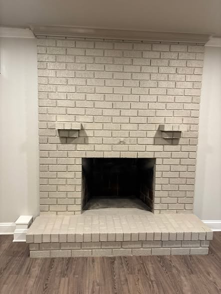 White brick fireplace